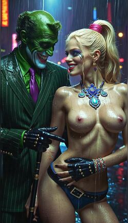 Cyberpunk Joker And Harley Quinn Share Neon Night Moment
