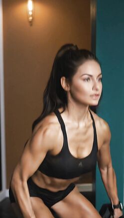 Athletic Brunette Performs Dumbbell Squats In Gym Workout