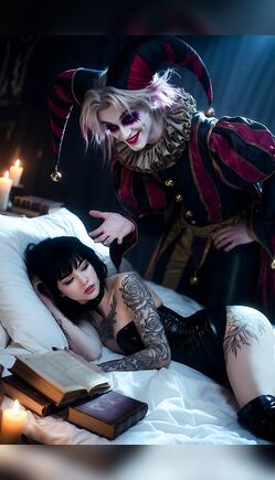 Sinister Jester Demon Stalks Sleeping Woman In Bedroom