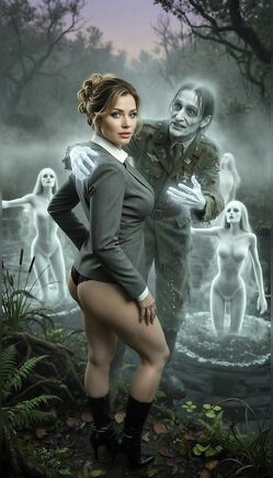 Zombie Soldier Haunts Secretary in Foggy Forest Night