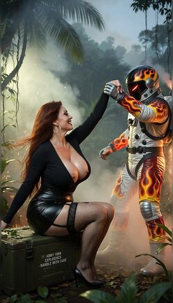 Futuristic Fire Robot Embraces Brunette In Jungle Romance