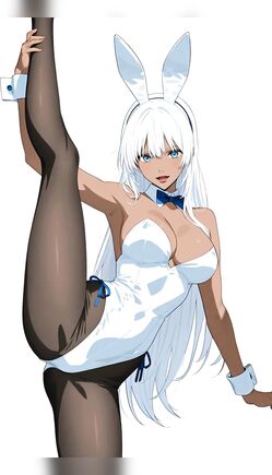 Anime Bunny Girl Stretches In White Strapless Outfit