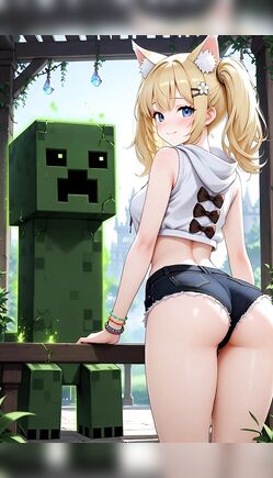 Blonde Neko Girl Teases In Denim Shorts With Creeper