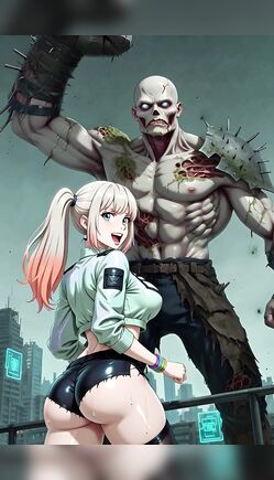 Anime Girl Faces Electric Zombie in Neon City