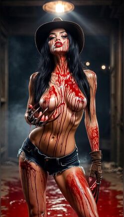 Blood-Soaked Cowgirl Wields Freddy Claws in Dark Alley