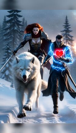 Redhead Warrior Riding White Wolf in Snow