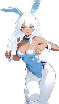 White-Haired Bunny Girl Posing Playfully