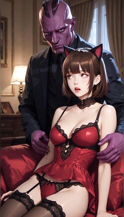 Catgirl Seduced by Purple Demon in Red Lingerie