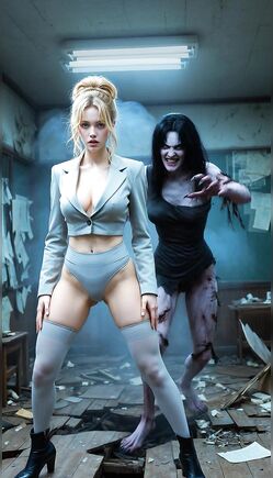 Blonde Survivor Battles Zombies in Ruined Industrial Building