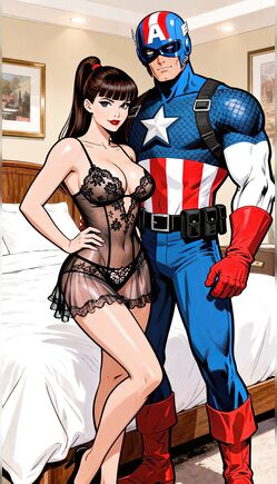 Superhero and Lingerie Model Duo in Bedroom Scene