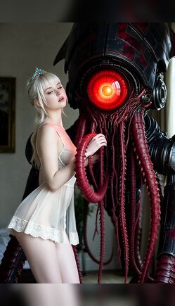 Blonde in Babydoll Lingerie with Alien Tentacle Creature