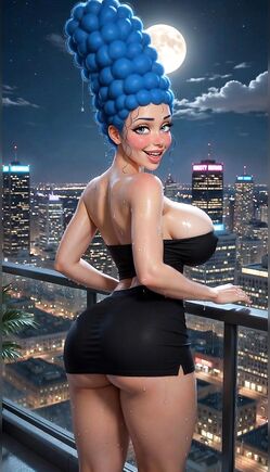Marge Simpson in Black Outfit Night City View