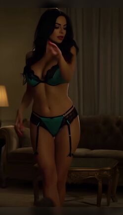 Brunette Models Teal Lace Lingerie In Luxury Room