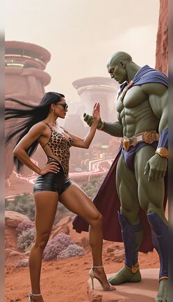 Dark Hair in Leopard with Hulk in Desert Fantasy