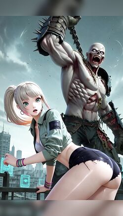 Blonde in Green Jacket Poses with Zombie in Post-Apoc City
