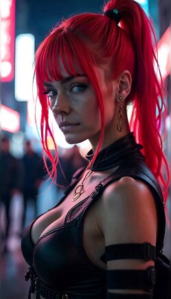 Fierce Redhead Cyberpunk Goddess In Neon City Nights