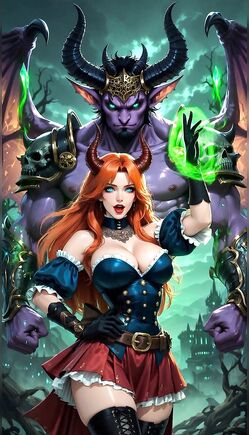 Redhead Warrior with Purple Demon in Dark Fantasy
