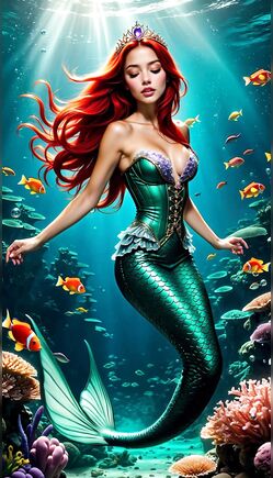Enchanting Redhead Mermaid in Magical Ocean Depths