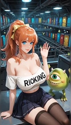Anime Redhead in Crop Top Teasing in Sci-Fi Warehouse