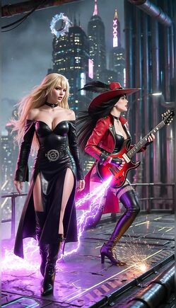 Cyberpunk Blonde Diva and Electric Guitarist Rock City