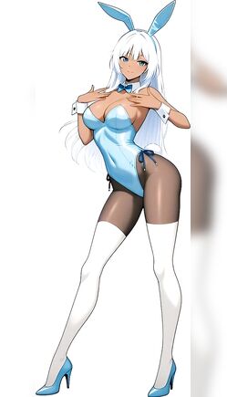 Silver-Haired Anime Bunny Girl Dancing in Blue Bodysuit