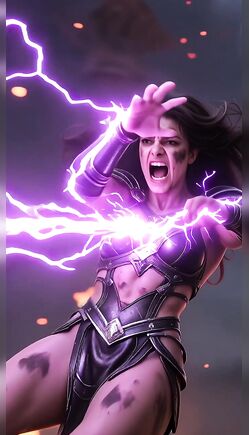 Epic Sorceress Unleashes Purple Lightning Fury