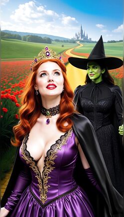 Enchanting Redhead Princess Poses with Wicked Witch