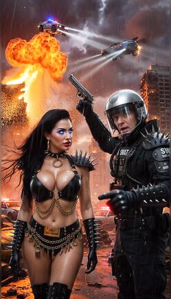Seductive Brunette Warrior Poses in Explosive Action Scene