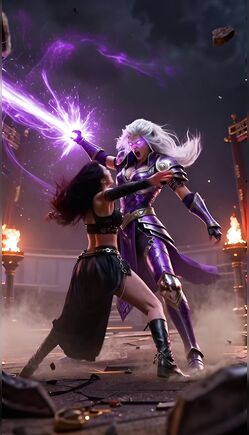 Powerful White-Haired Sorceress Unleashes Purple Magic
