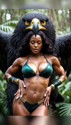 Powerful Eagle Winged Warrior Poses in Jungle Bikini