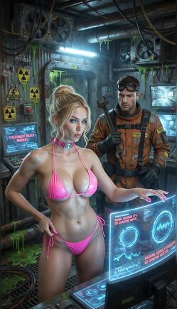 Sexy Blonde Teases in Pink Bikini Futuristic Spaceship
