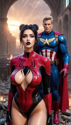 Sexy Spider-Woman Poses with Captain America Hero