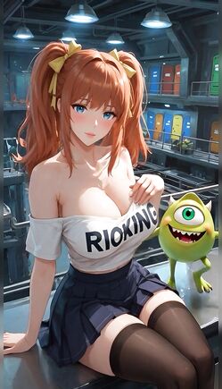 Cute Anime Redhead Teases with Green Monster in Futuristic Room