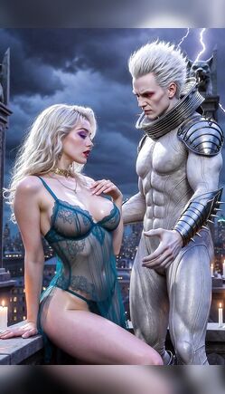 Blonde Lingerie Model Seduced By Silver Cyborg Rooftop