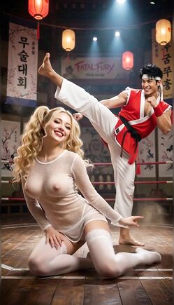 Blonde Bombshell Teases Martial Artist In Sheer Dojo Bodysuit