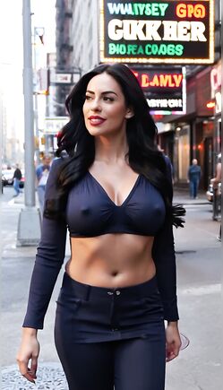 Confident Brunette Walks City Streets in Crop Top