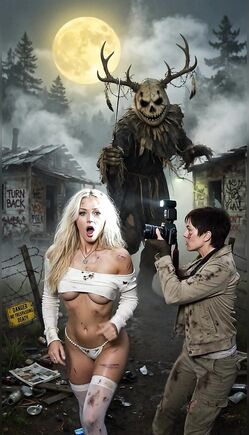 Blonde Model Flees Monster During Midnight Horror Photoshoot