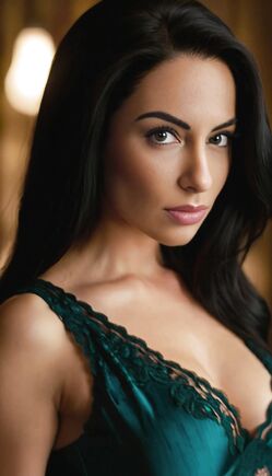 Sultry Brunette in Teal Satin Lingerie Spins Glamorous Boudoir