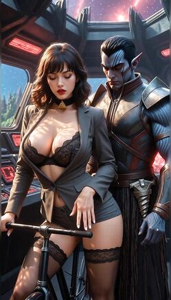 Brunette Office Babe Teased by Alien Warrior