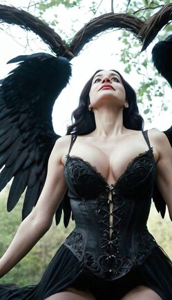 Dark Angel Emerges with Wings in Enchanted Forest