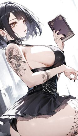 Anime Goth Girl Reading Book in Futuristic City