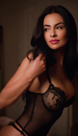 Seductive Brunette Model Showcasing Elegant Lace Lingerie Poses