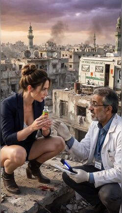 Determined Field Research Team Surveying War Torn City Ruins