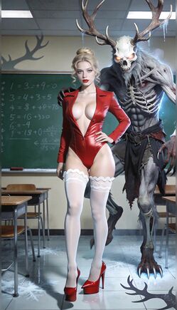 Dark Creature Stalks Seductive Teacher Through Haunted Classroom Corridor