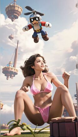 Giant Bikini Beauty Looms Over Fantasy Sky City