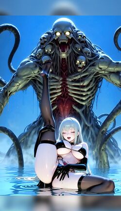 Alien Sea Monster Looms Behind Futuristic Anime Beauty