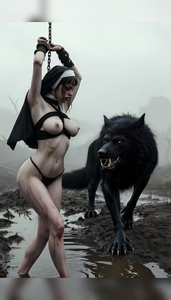 Dark Ritual Beauty Walks Beside Ferocious Black Werewolf
