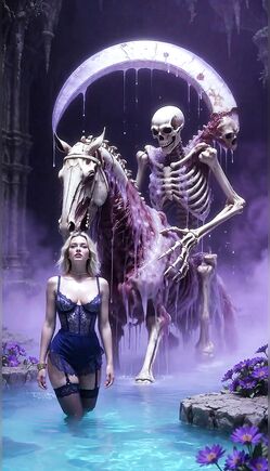 Undead Skeleton Rider Emerges Through Mystical Moonlit Portal