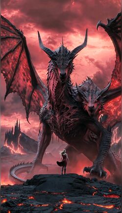 Gigantic Infernal Dragon Dominates Burning Apocalyptic Wasteland