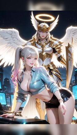Video Title Naughty Anime Gyaru Teases with Angel Warrior Behind